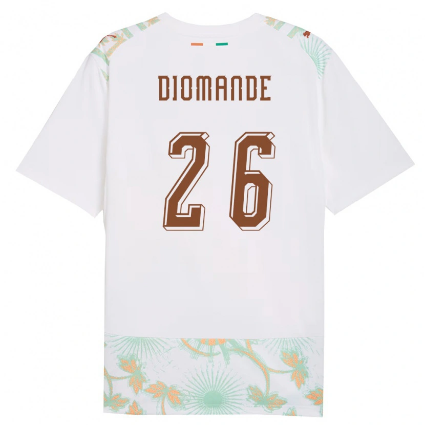 Danxen Women Ivory Coast Yan Diomande #26 White Orange Green Away Jersey 26-28 T-Shirt