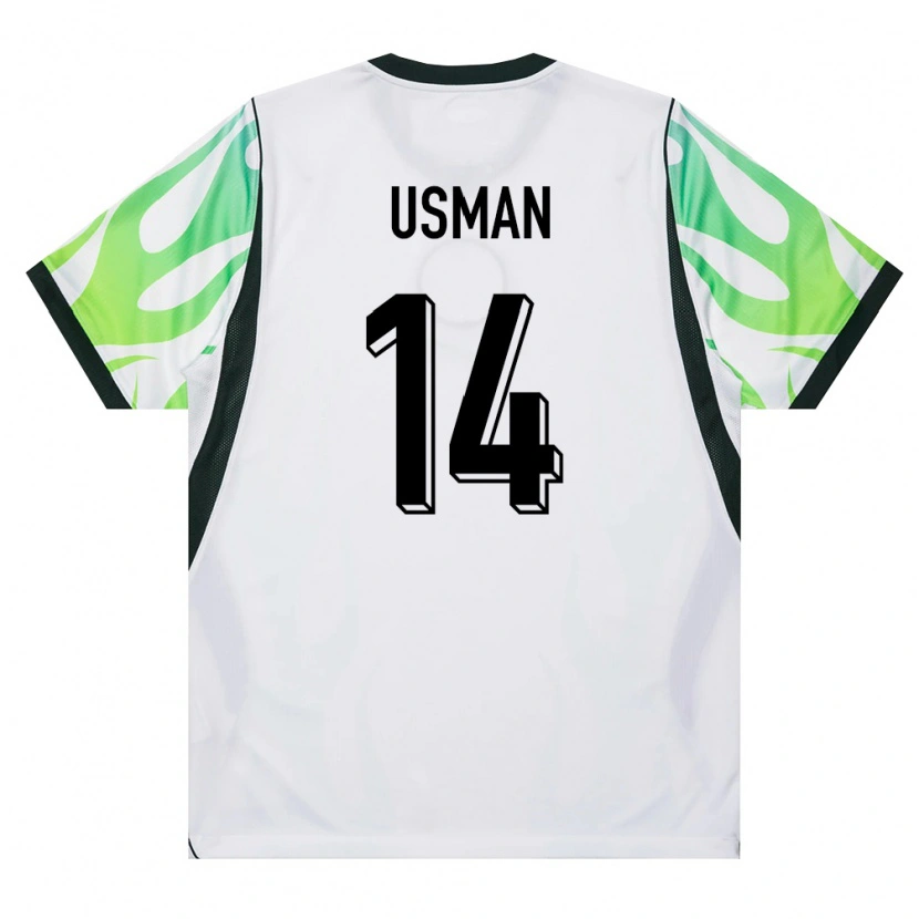 Danxen Women Nigeria Buhari Usman #14 White Green Away Jersey 26-28 T-Shirt