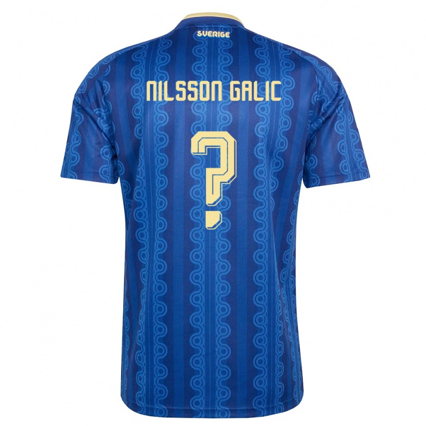 Danxen Women Sweden Oliver Nilsson Galic #0 Blue Navy Yellow Away Jersey 26-28 T-Shirt