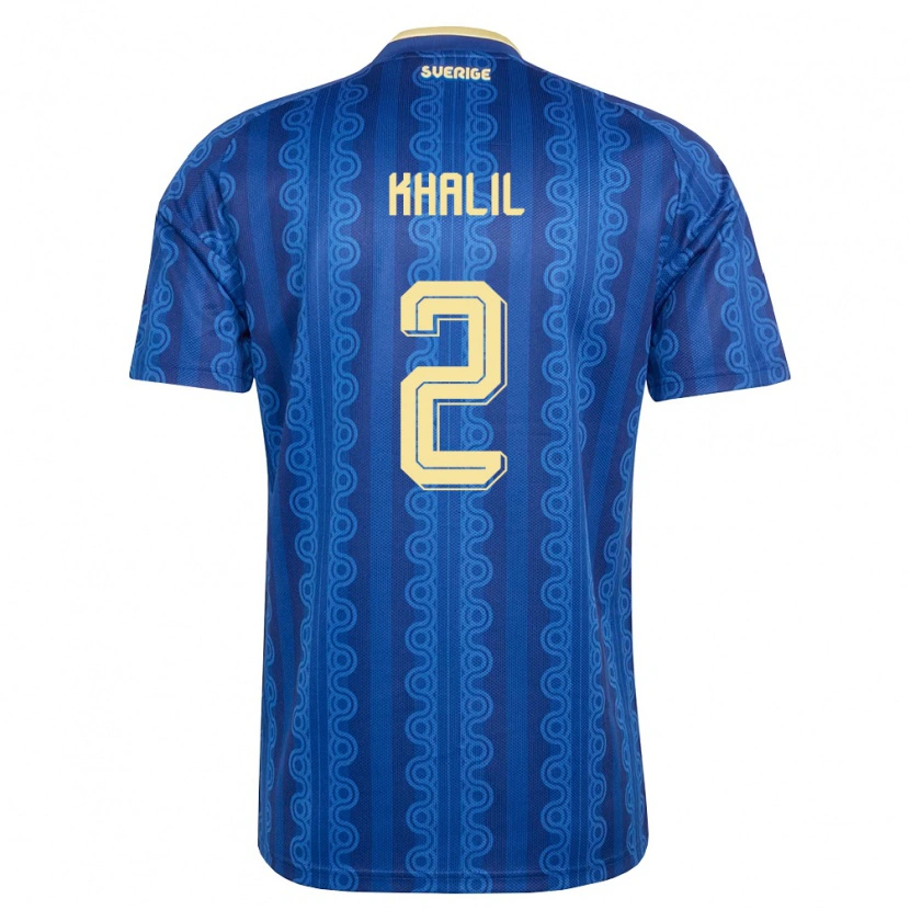 Danxen Women Sweden Elias Khalil #2 Blue Navy Yellow Away Jersey 26-28 T-Shirt