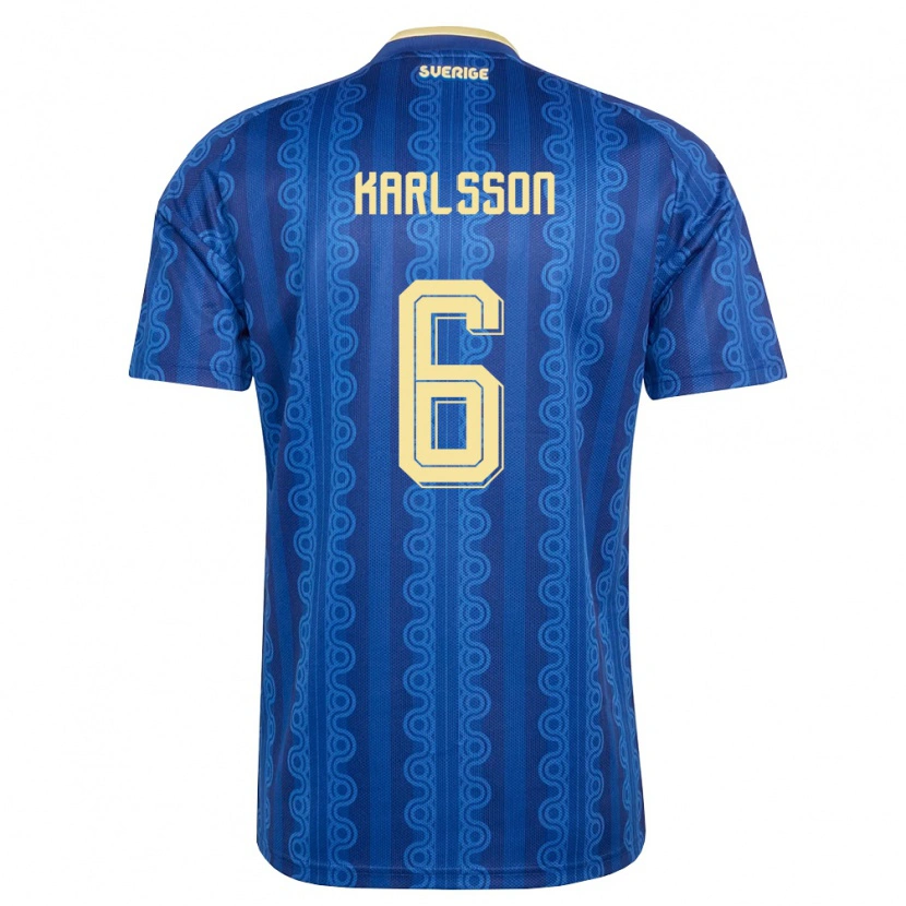Danxen Women Sweden Markus Karlsson #6 Blue Navy Yellow Away Jersey 26-28 T-Shirt