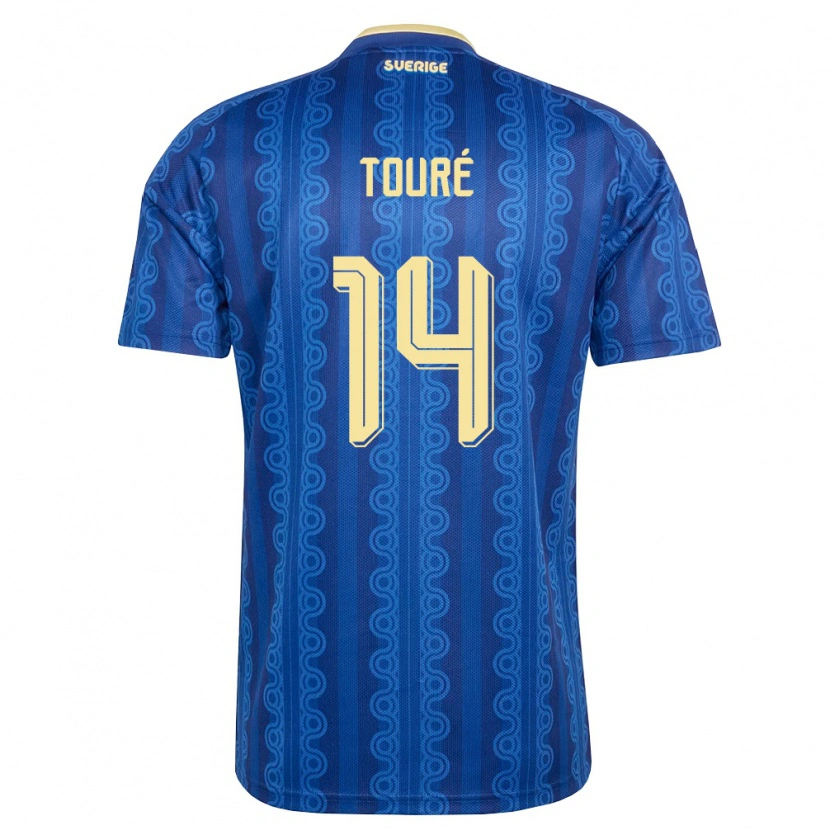 Danxen Women Sweden Sékou Touré #14 Blue Navy Yellow Away Jersey 26-28 T-Shirt