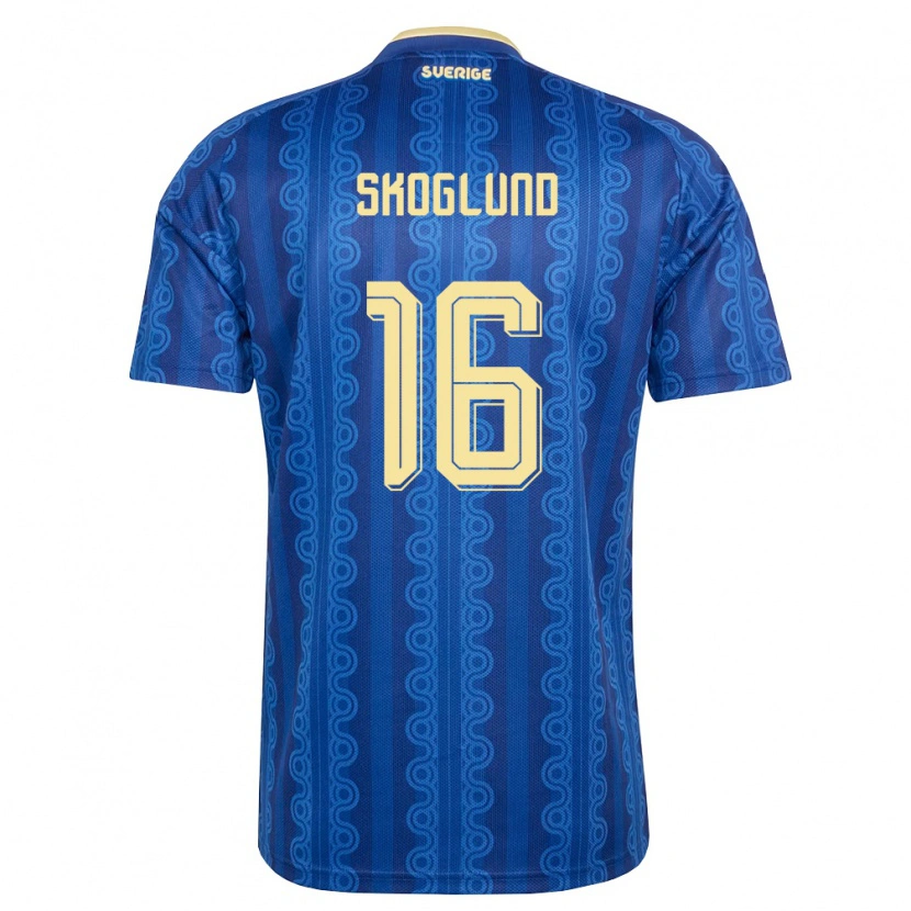 Danxen Women Sweden Hampus Skoglund #16 Blue Navy Yellow Away Jersey 26-28 T-Shirt