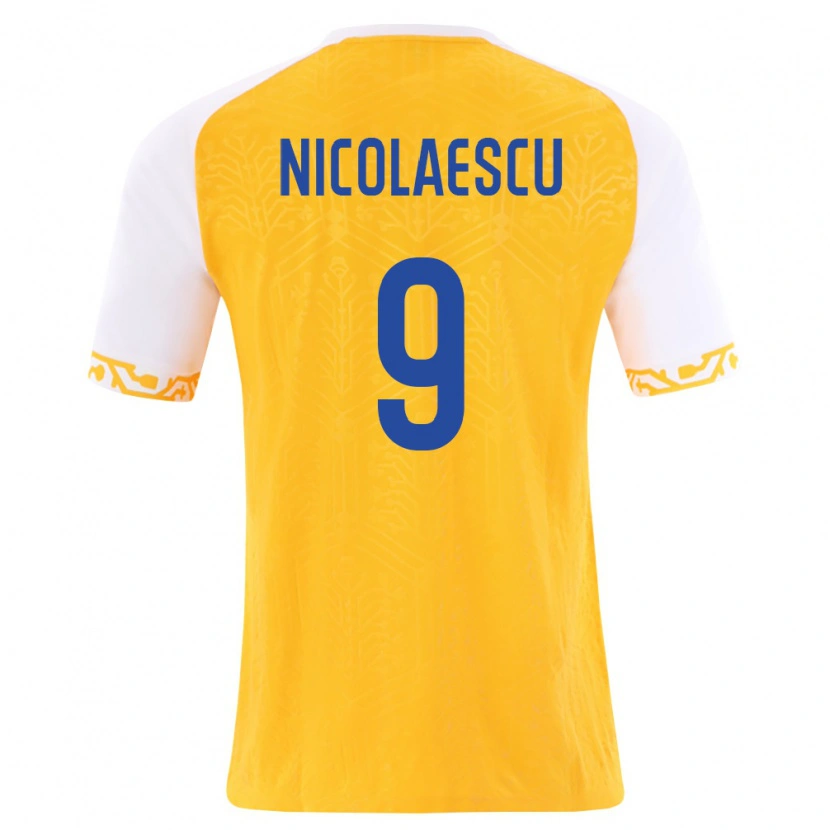 Danxen Women Moldova Ion Nicolaescu #9 Yellow White Away Jersey 26-28 T-Shirt