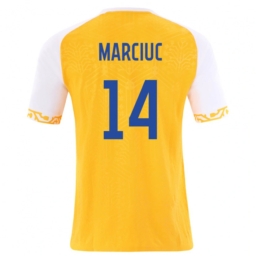 Danxen Women Moldova Dumitru Marciuc #14 Yellow White Away Jersey 26-28 T-Shirt