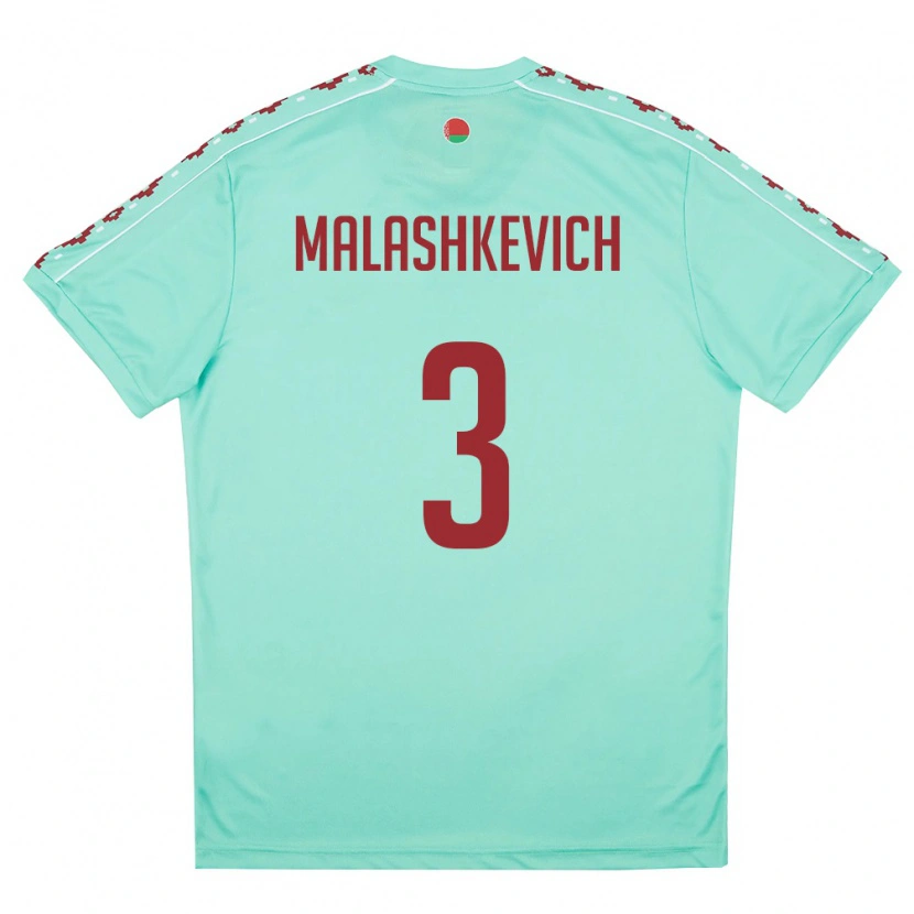 Danxen Women Belarus Dmitriy Malashkevich #3 Light Green Burgundy Away Jersey 26-28 T-Shirt