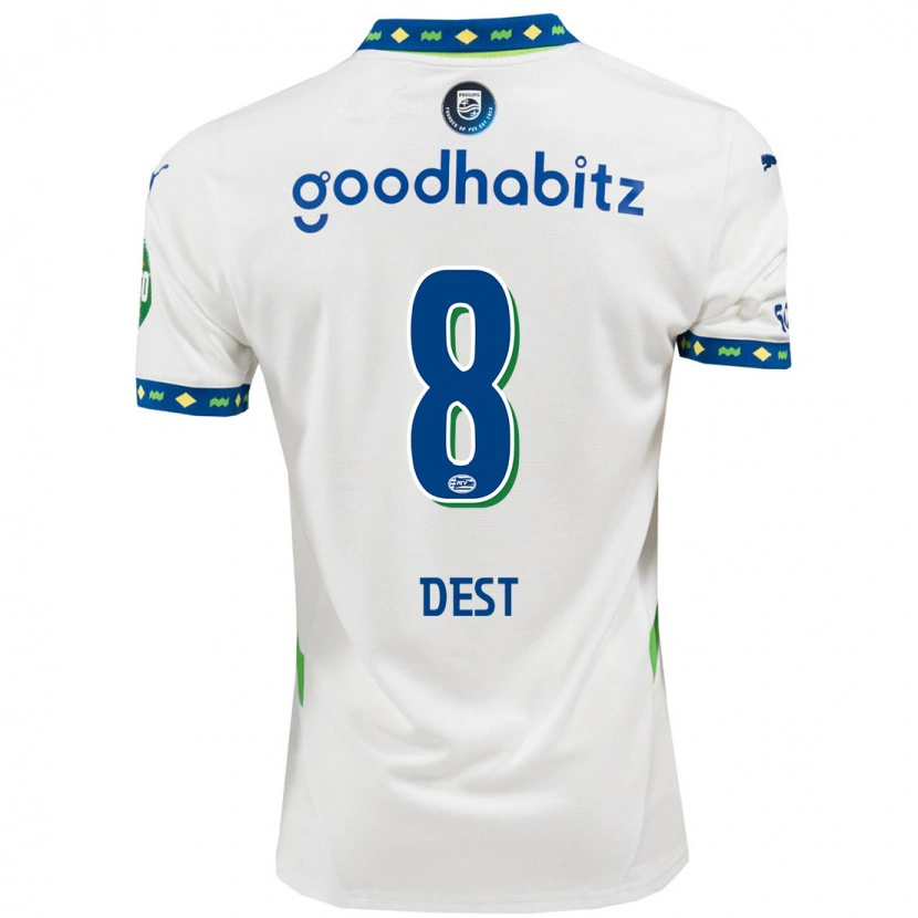 Danxen Men Sergiño Dest #8 White Dark Blue Third Jersey 2024/25 T-Shirt