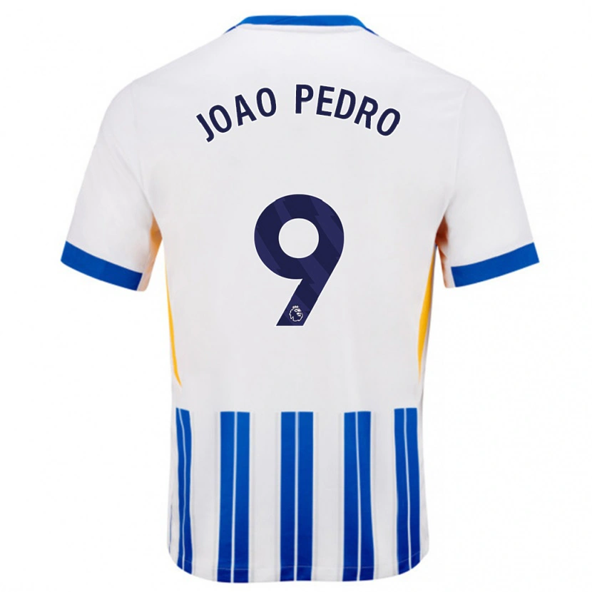 Danxen Kid João Pedro #9 White Blue Pinstripes Home Jersey 2024/25 T-Shirt