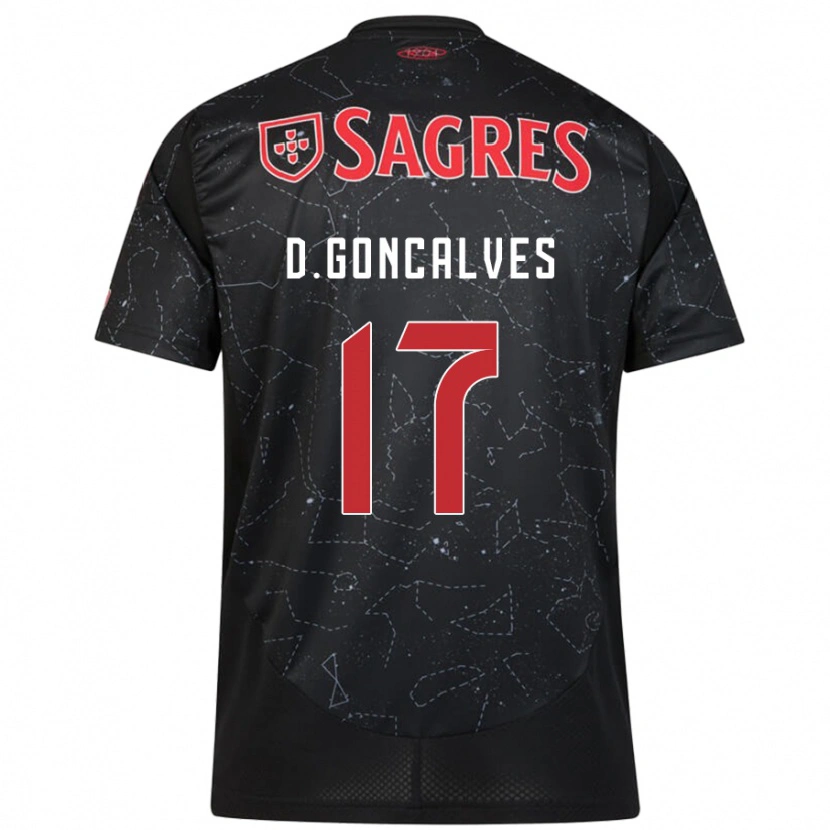 Danxen Kid Diogo Goncalves #17 Black Red Away Jersey 2024/25 T-Shirt