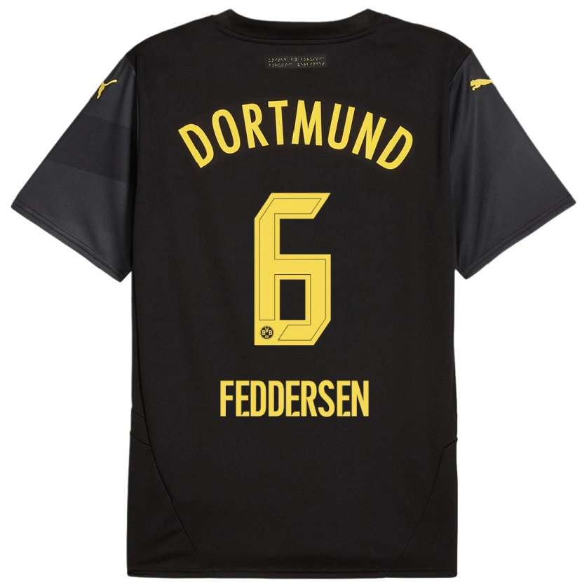 Danxen Women Jonas Feddersen #6 Black Yellow Away Jersey 2024/25 T-Shirt