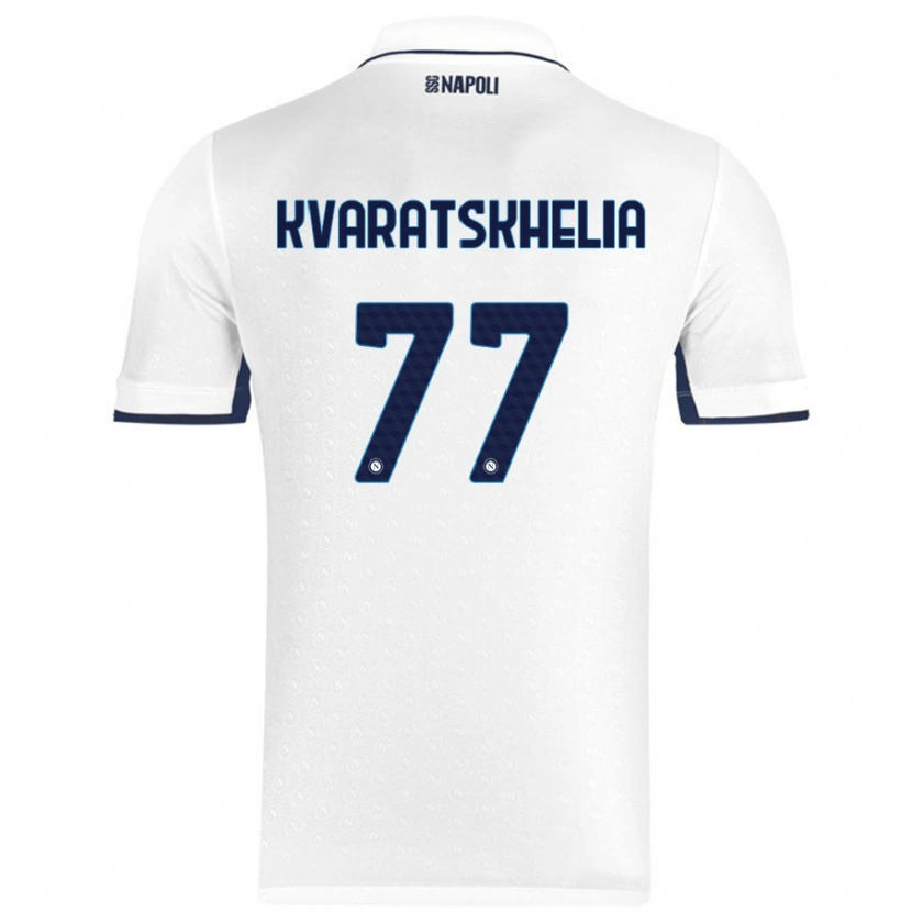Danxen Kid Khvicha Kvaratskhelia #77 White Royal Blue Away Jersey 2024/25 T-Shirt